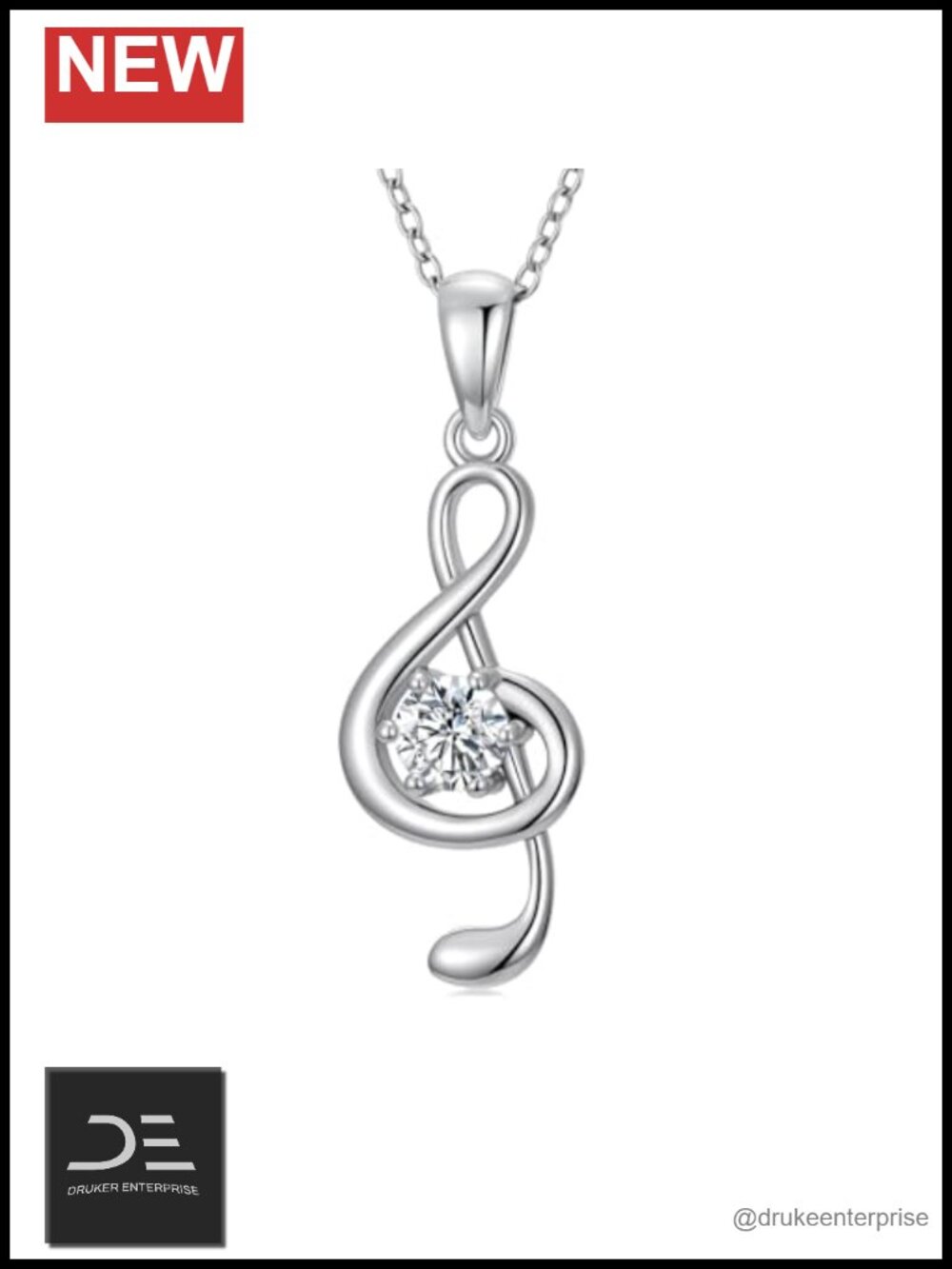 925 Sterling Silver Music Note Pendant Necklace for Women Moissanite Jewelry